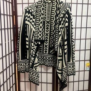 Staring At Stars Women Black White Southwest Draped Open Cardigan Sweater Medium